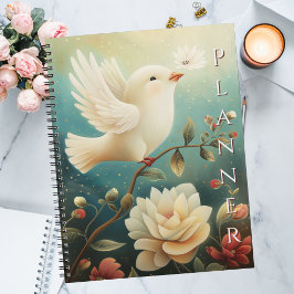Elegante Friedliche Weiße Taube & Floral Planer
