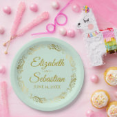 Elegante Frilly Border Mint Green & Gold Wedding Pappteller (Party)