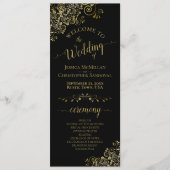 Elegante Frilly Verziert Black & Gold Wedding Programm (Vorderseite)