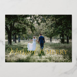 Elegante, frisch verheiratete Verheiratet & Merry Folien Feiertagskarte