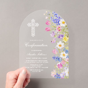 Elegante frische Wiesenblumenbogen-Konfirmation Acryleinladungen