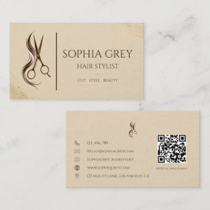 Elegante Friseurin in Beige und Braun Visitenkarte