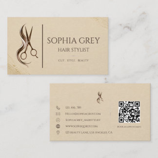 Elegante Friseurin in Beige und Braun Visitenkarte