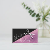 Elegante Friseursalon mit lila-schwarzer Schere Visitenkarte (Stehend Vorderseite)