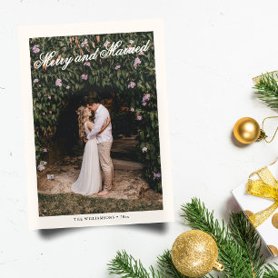 Elegante Frohe Verheiratete Hochzeitsfoto Weihnach Feiertagskarte