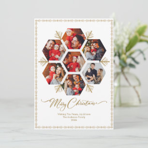 Elegante Frohe Weihnachten Familienfoto Goldschnee