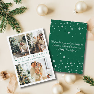 elegante frohe weihnachten grüne 3 fotos collage mitteilungskarte