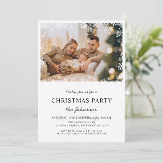 Elegante Frohe Weihnachts-Party Foto Einladung (Stehend Vorderseite)