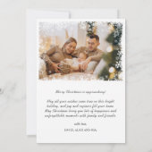 Elegante frohe Weihnachtsbaumschneeflocken Ein Fot Feiertagskarte (Rückseite)