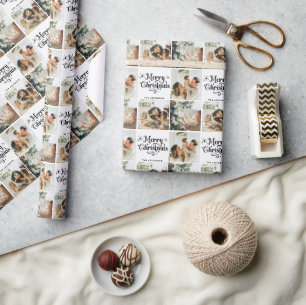 Elegante frohe Weihnachtsfamilie 3 Foto Collage Geschenkpapier