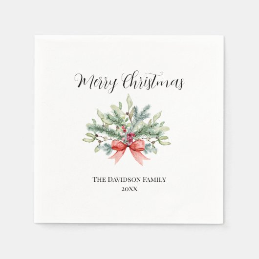 Elegante frohe Weihnachtsfamilie Wasserfarbenwelt Serviette (Vorderseite)