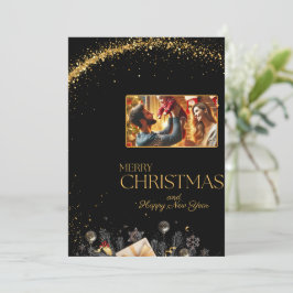 Elegante Frohe Weihnachtskarte mit familiärem Foto Einladung