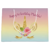 Elegante fröhliche Gold Glitzer zum ersten Geburts Große Geschenktüte (Vorderseite)