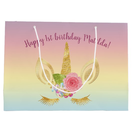 Elegante fröhliche Gold Glitzer zum ersten Geburts Große Geschenktüte (Rückseite)