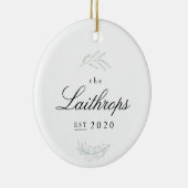 Elegante Fronds Neu verheiratete erste Weihnachtsf Keramik Ornament (Rechts)