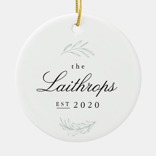 Elegante Fronds Neu verheiratete erste Weihnachtsf Keramik Ornament (Vorne)