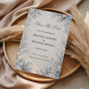 Elegante frostige blaue botanische Harmonie Save The Date