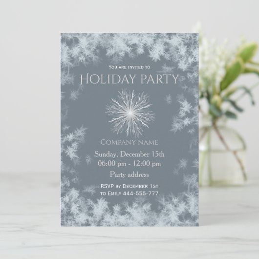 Elegante Frostschneeflocke Feiertag Unternehmen Einladung (Stehend Vorderseite)
