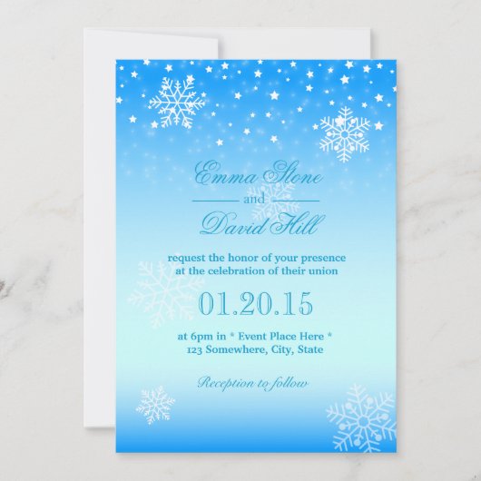 Elegante Frozen Winter Snowflakes Blue Wedding Einladung (Vorderseite)