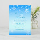 Elegante Frozen Winter Snowflakes Blue Wedding Einladung (Stehend Vorderseite)
