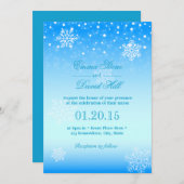 Elegante Frozen Winter Snowflakes Blue Wedding Einladung (Vorne/Hinten)