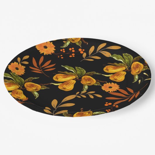 Elegante Frucht- und Berry-Fall/Erntedank-Platte Pappteller (Schrägansicht)