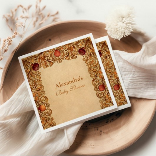 Elegante Frucht- und Foliage Babydusche Serviette