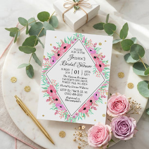 Elegante Frühlings-Aquarell-Blumen-Brautparty Einladung