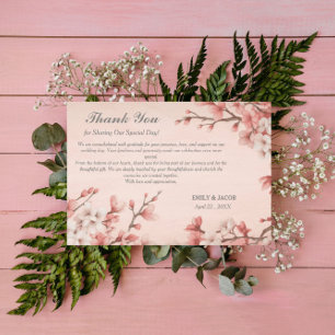 Elegante Frühlings-Hochzeit mit rosa Kirschblüten Dankeskarte