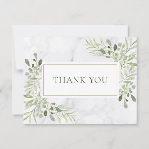 Elegante Frühlingsblätter Weiße Marmor Geschäftska Dankeskarte