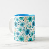 Elegante Frühlingsblumen Blau Zweifarbige Tasse (Vorderseite Links)