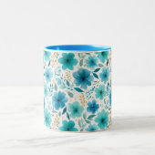 Elegante Frühlingsblumen Blau Zweifarbige Tasse (Mittel)