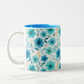 Elegante Frühlingsblumen Blau Zweifarbige Tasse