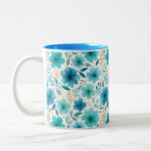 Elegante Frühlingsblumen Blau Zweifarbige Tasse (Links)