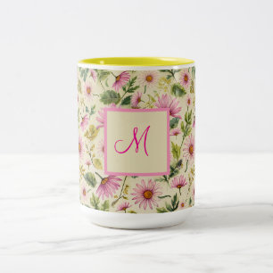 Elegante Frühlingsblumen mit Monogramm Zweifarbige Tasse