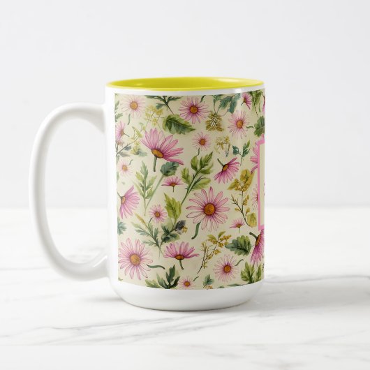 Elegante Frühlingsblumen mit Monogramm Zweifarbige Tasse (Links)