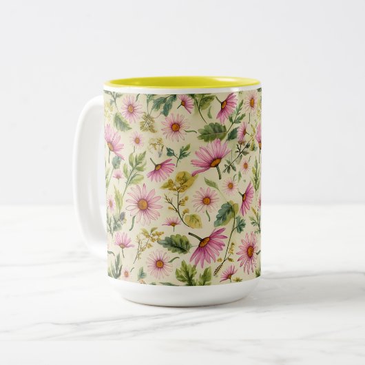 Elegante Frühlingsblumen Zweifarbige Tasse (Vorderseite Links)