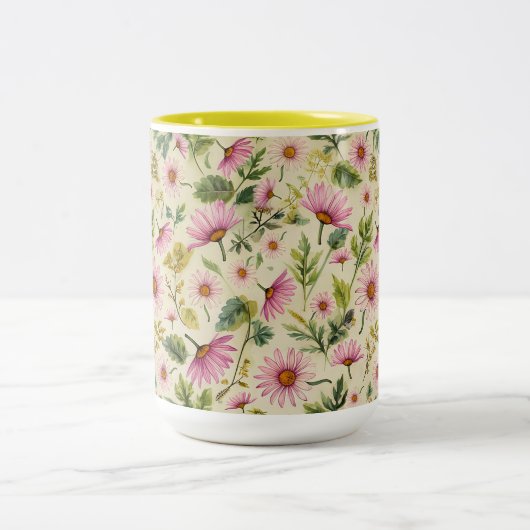 Elegante Frühlingsblumen Zweifarbige Tasse (Mittel)
