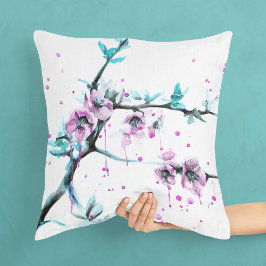 Elegante Frühlingsblüte Rosa Blüte Wasserfarben Ku Kissen