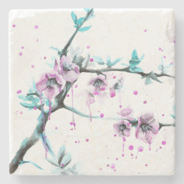 Elegante Frühlingsblüte Rosa Blüte Wasserfarben Ku Steinuntersetzer