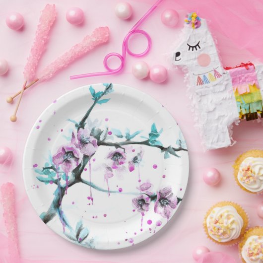 Elegante Frühlingsblüte Rosa Blütenfarbe Pappteller (Party)