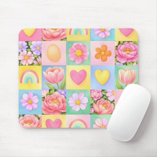 Elegante Frühlingsblüten Herz Karomuster Mousepad (Mit Mouse)