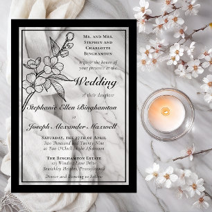 Elegante Frühlingsblüten Schwarze Weiße formelle H Acryleinladungen