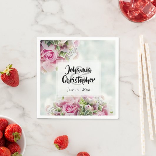 Elegante Frühlingsblütenpink Rosen & Peonies Hochz Serviette (Beispiel)