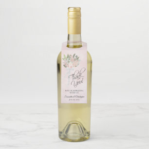 Elegante Frühlingsblütenpink Wasserfarbenhochzeit Flaschenanhänger