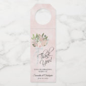 Elegante Frühlingsblütenpink Wasserfarbenhochzeit Flaschenanhänger (Vorderseite)