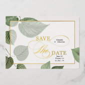 Elegante Frühlingserlebnisse Save the Date Blätter Folieneinladung (Vorderseite)