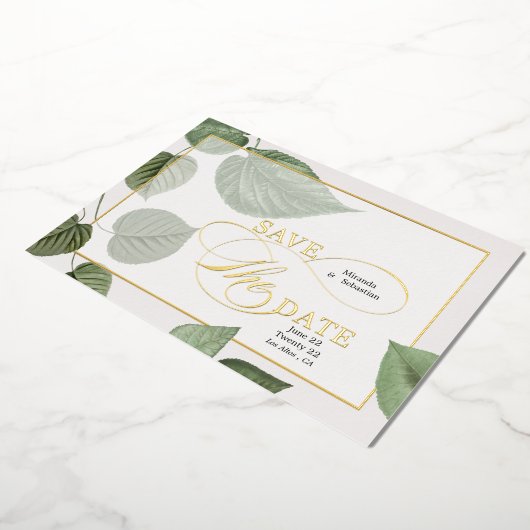 Elegante Frühlingserlebnisse Save the Date Blätter Folieneinladung (Gedreht)