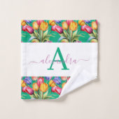 Elegante Frühlingsfarben Tulpen Handtuch Set (Waschlappen)
