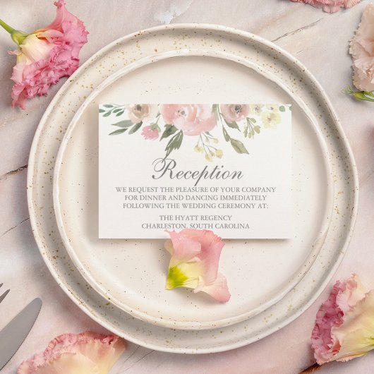 Elegante Frühlingsflora Blush Hochzeitsempfehlung Begleitkarte